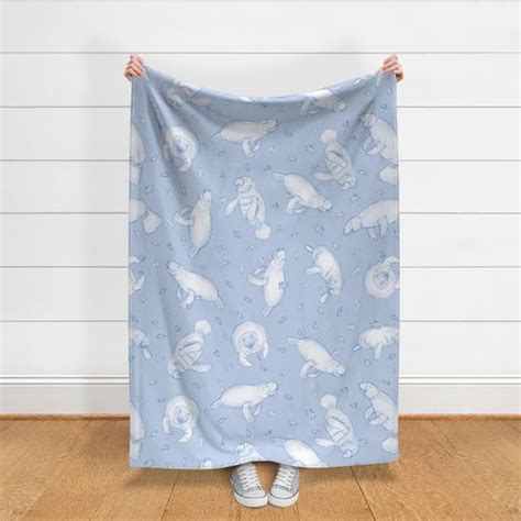 Whimsical Manatee And Fish Hand Drawn Fabric Spoonflower