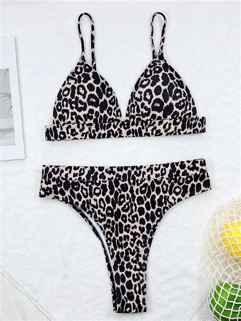 Sexy Leopard Padded Female Swimsuit High Waist Bikini Women Swimwear Two Pieces Bikini Set