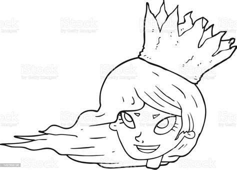 Freehand Drawn Black And White Cartoon Woman With Blowing Hair Stock