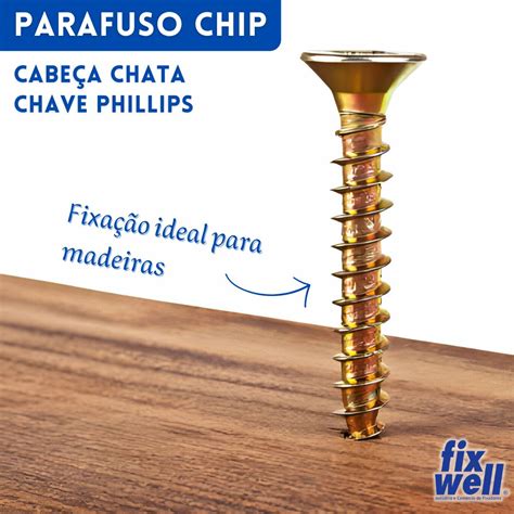 100 Parafusos Chip Phillips Bicromatizado 6 X 25mm Fixwell Parafusos