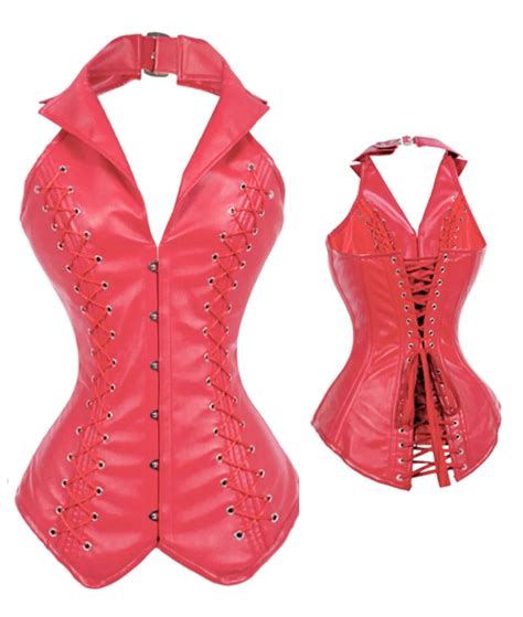 Plus Size S 6xl Sexy V Neck Halter Leather Corsets And Bustiers Sexy Lingerie Court Corselet 4xl