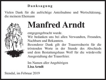 Traueranzeigen Von Manfred Arndt Abschied Nehmen De