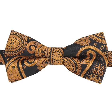 Black Gold Paisley Bohemian Pre Tied Thistle Bow Tie James Alexander