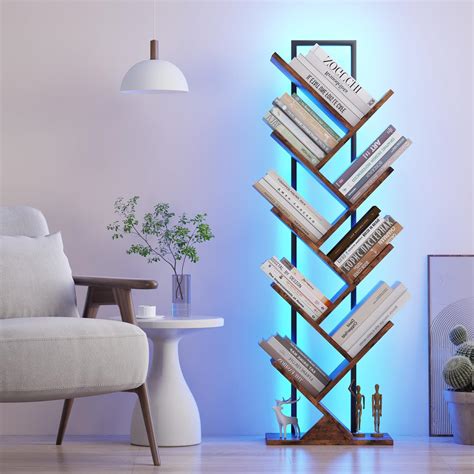 Bookshelf With Led Lights 9 Tier Tree Bookshelf Floor Standing