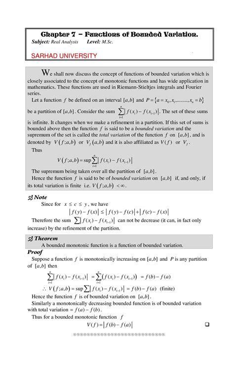 Chap 07 Real Analysismathematics Functions Of Bounded Variation