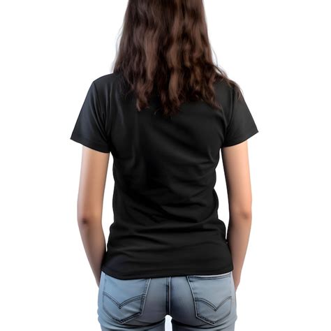 Vista Posterior De Una Mujer Con Una Camiseta Negra En Blanco Aislada