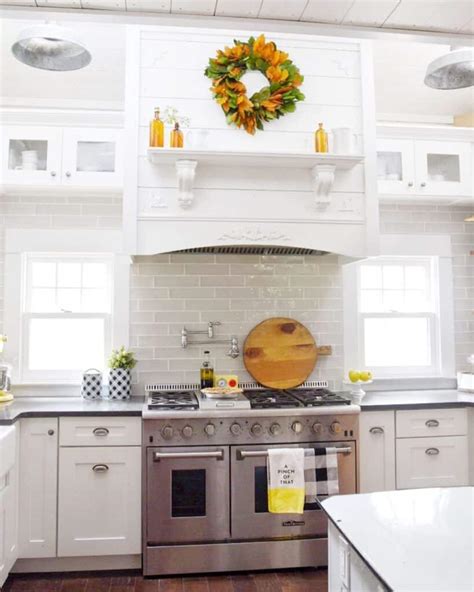 Kitchen With Shiplap Hood Vent And Glazed Backsplash Soul Lane