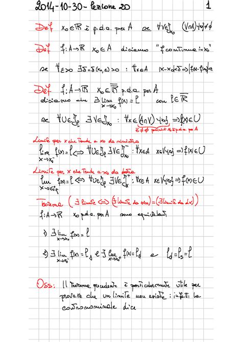 Appunti Analisi Matematica I Algebra Dei Limiti Teorema Del