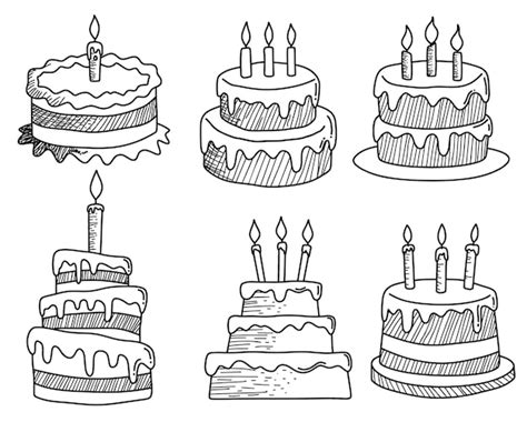 Premium Vector Set Of Birthday Cake Doodle