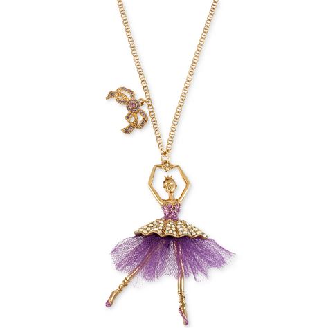 Betsey Johnson Antique Goldtone Ballerina Pendant Long Necklace In