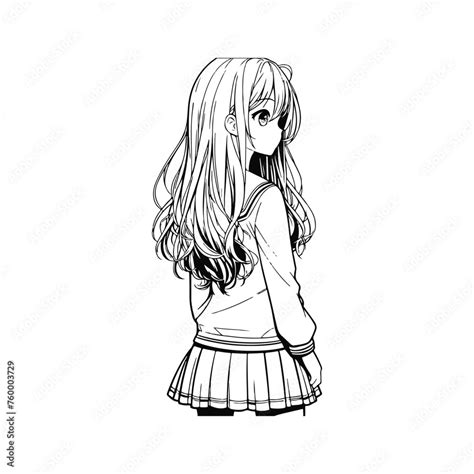 Hand Drawn Beautiful Anime Girl With Long Hair Illustration Coloring