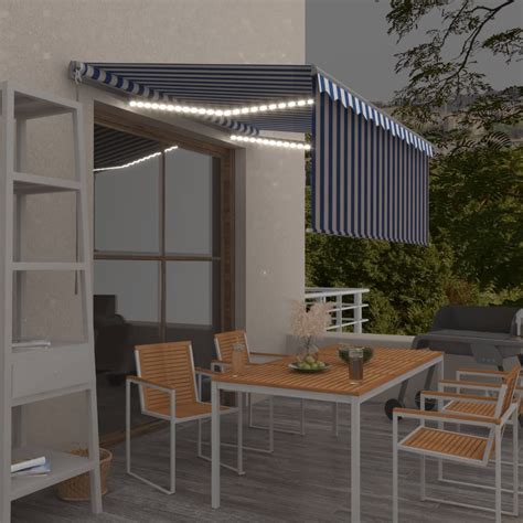 Toldo retrátil manual estore LED 32 5 m azul e branco Loja Sitio