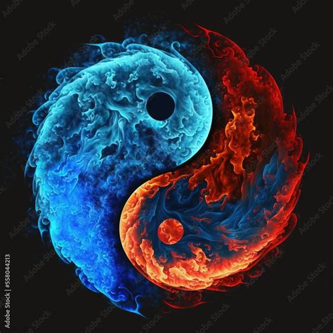 A Blue And Red Yin Yang Symbol On A Black Background With A Red And