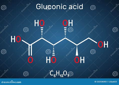 Gluconic Acid. PHA Polyhydroxy Acid. Structural Chemical Formula And Molecule 3d Model. Atoms ...