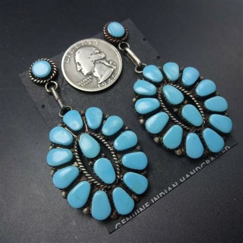 Huge Navajo Sterling Silver Clear Blue Turquoise Clus Gem