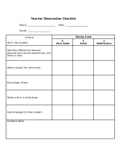 Free Printable Teacher Checklist Template Printable Free Templates