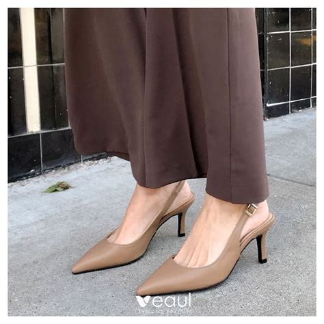 Modest Simple Nude Casual Slingbacks Womens Sandals 2020 8 Cm Stiletto Heels Pointed Toe Sandals