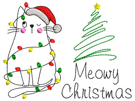 Christmas Tree Machine Embroidery Design Merry Christmas Cat Etsy