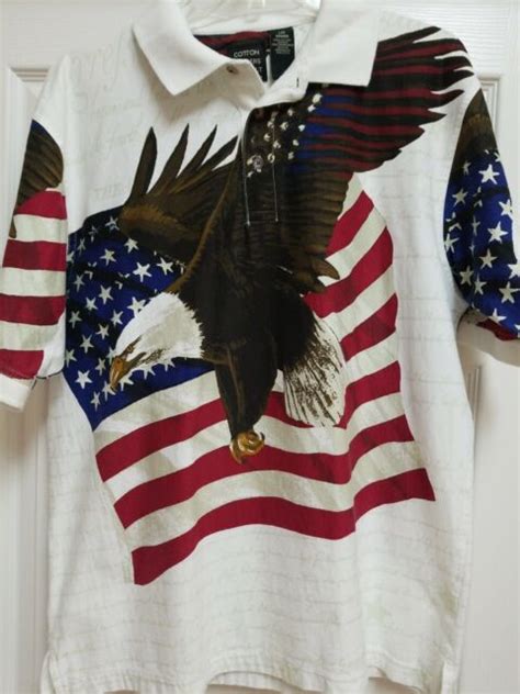 Cotton Trader Sport Eagle Flag Patriotic Polo Shirt Ss Mens L Ebay