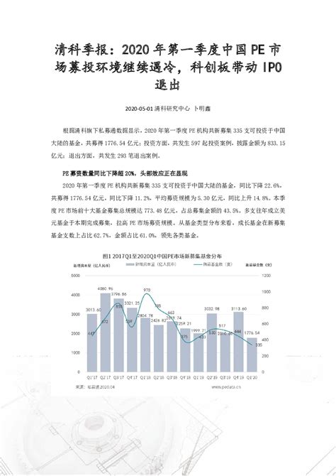 清科季报：2020年第一季度中国pe市场募投环境继续遇冷，科创板带动ipo退出