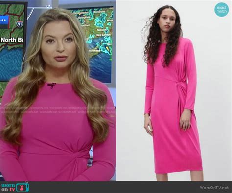 Wornontv Dani Beckstroms Pink Twist Knit Waist Dress On Good Morning