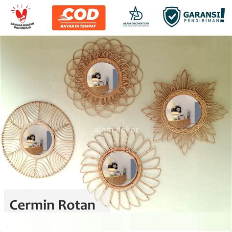 jual cermin dinding rotan estetik  cm dekorasi rumah kaca cermin