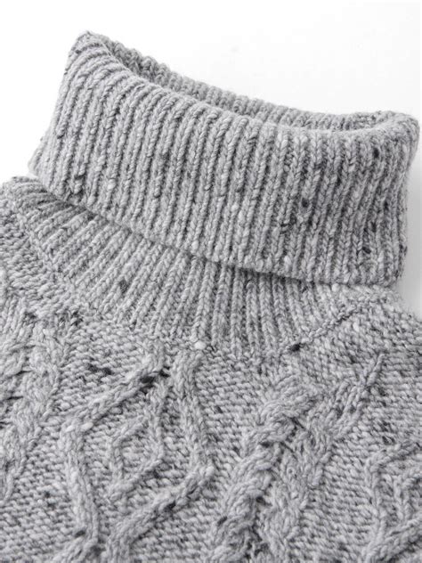 Light Grey Italian Wool And Cashmere Aran Turtleneck Sweater By Proper