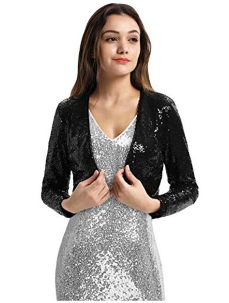 Buy Belle Poque Womens Sequin Jacket Long Sleeve Open Front Glitter Cropped Blazer Bolero Shrug