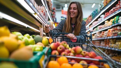 Premium Photo Joyful Shopper Exploring Aisle By Aisle For Fresh