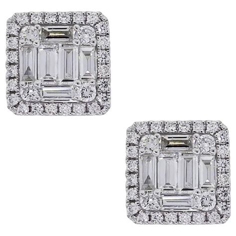 Diamond Illusion Square Stud Earrings At 1stdibs