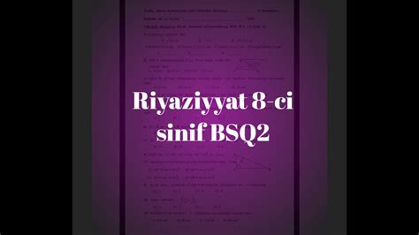 8 Ci Sinif Riyaziyyat BSQ 2 YouTube