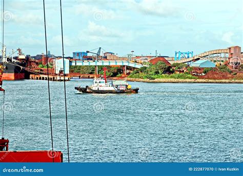 Seagoing Vessels Tugboats At The Port Under Cargo Operations And