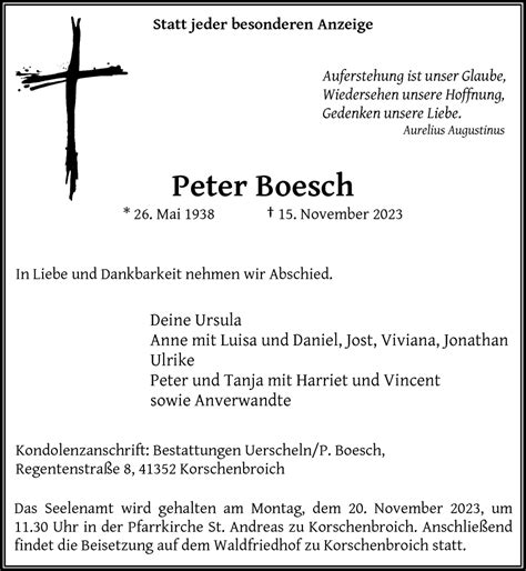 Traueranzeigen Von Peter Boesch Trauer Und Gedenken