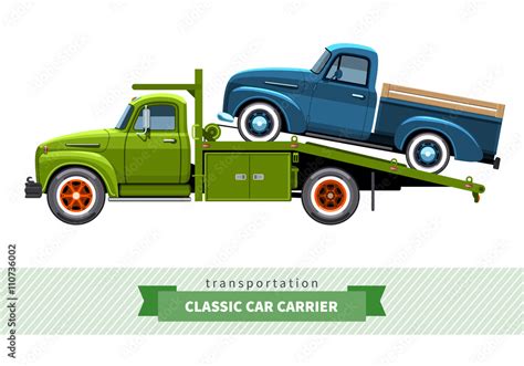 Classic Medium Duty Car Hauler Truck Side View Stock Vector Clip