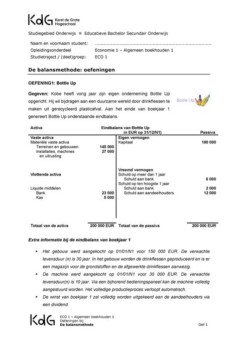 Balansmethode Oefeningen Eco Algemeen Boekhouden Oefeningen Bij