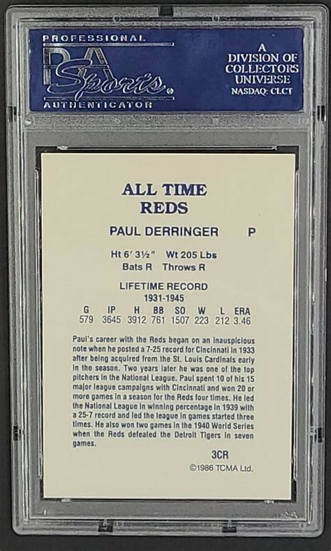 Tcma Cr Paul Derringer All Time Cincinnati Reds