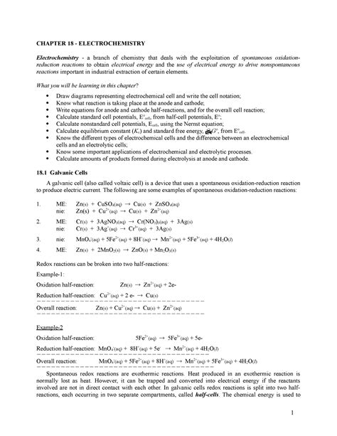 Chapter 18 Electrochemistry Chapter 18 Electrochemistry