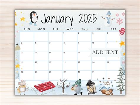 Blank Editable Calendar January 2025 Ava Noor