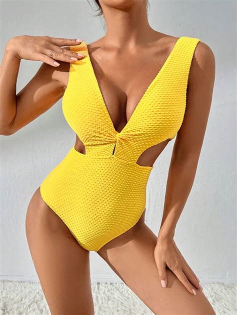 Shein Swim Chicsea Cut Out Waist Twist Front One Piece Swimsuit Shein Usa