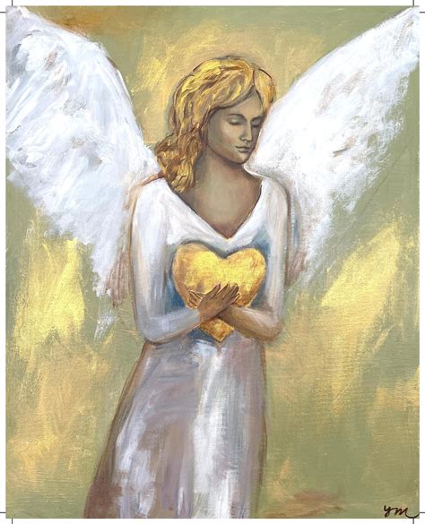 Guardian Angel Heart Painting Prints Art Handmade Spiritual Etsy