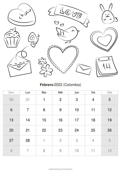 Calendario Febrero 2022 Para Imprimir