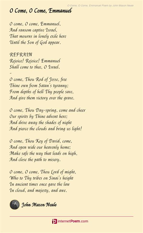 O Come, O Come, Emmanuel Poem by John Mason Neale