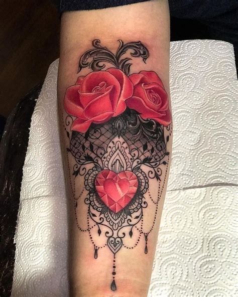 Rose Lace And Pearl Tattoo Design Lace Tattoo Lace Thigh Tattoos