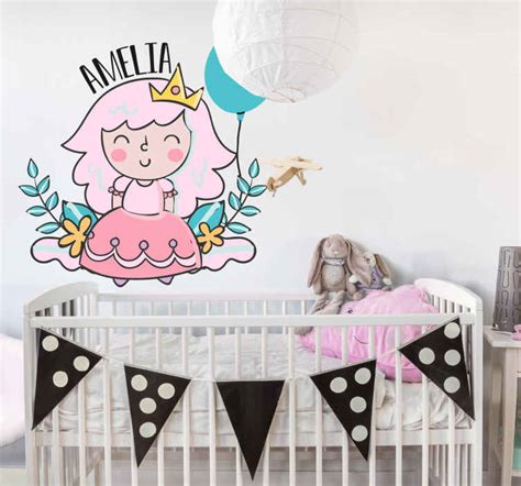 Vinilo Decorativo Personalizable Princesa De Hadas Rosa Con Globo