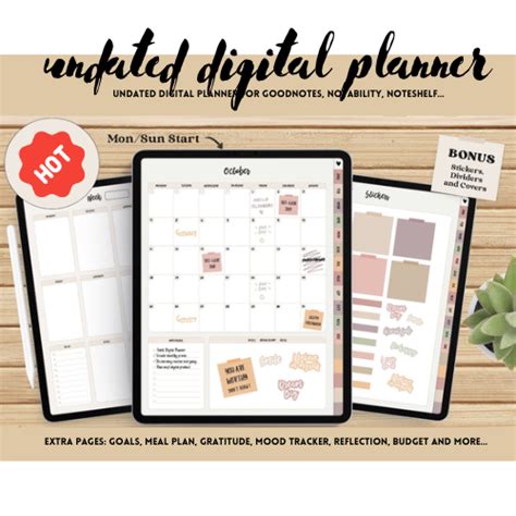 Undated Goodnotes Planner Monthly Digital Planner Goodnotes Template Ipad Planner Digital