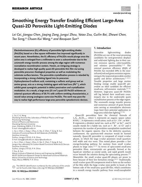 Pdf Smoothing Energy Transfer Enabling Efficient Large‐area Quasi‐2d