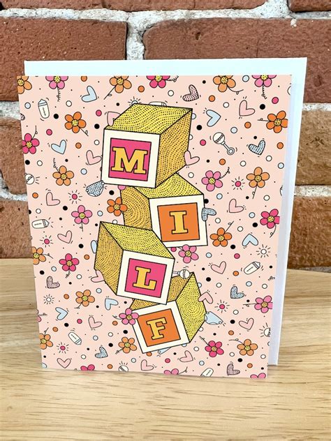 MILF Baby Shower Greeting Card For New Mom Florals Rattles Diapers Bottles Funny Artist