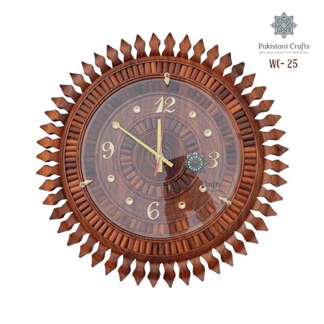 Wooden Carving Wall Clock Traditional Sun Style Pakistani Craft