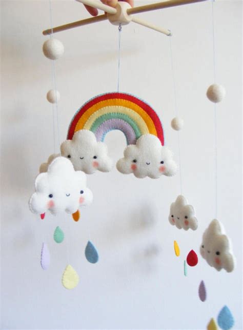 Felt Pdf Pattern Rainbow And Clouds Baby Crib Mobile Felt Etsy Diy