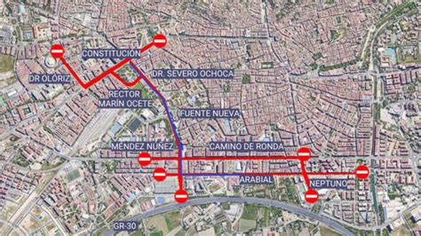 Los cortes de tráfico y afecciones al Metro en Granada por el Día de